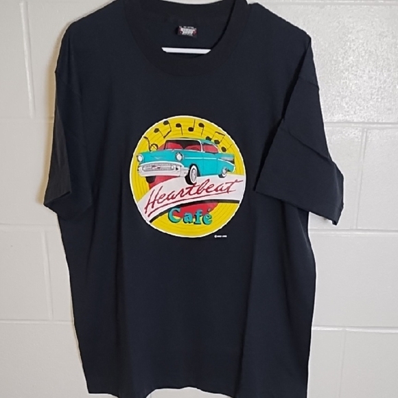 Screen Stars Other - Vintage Graphic Black Heartbeat Cafe Tee Shirt 90's New Condition